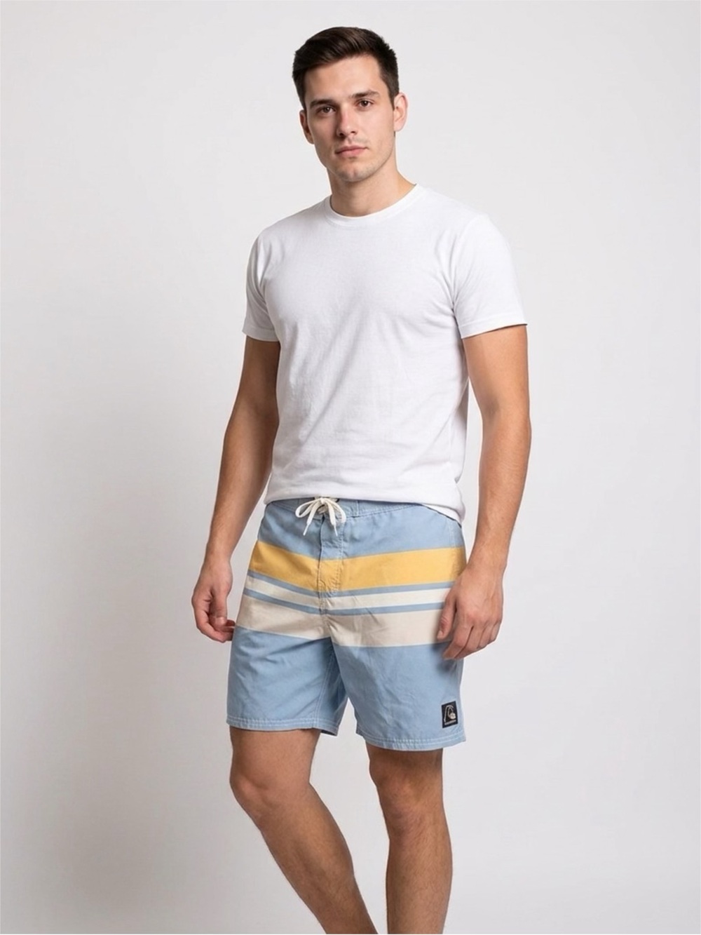 Quiksilver Light Blue & Yellow Chevron Stripe Boardshorts
